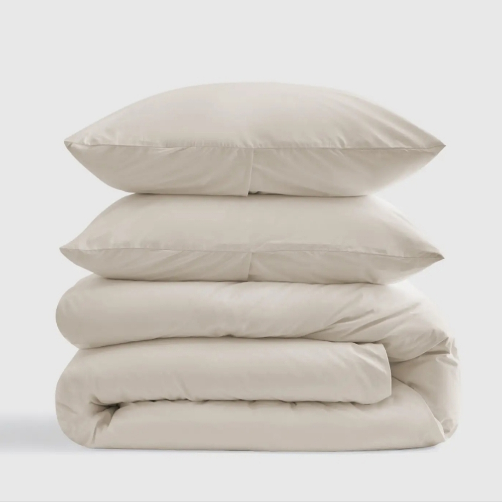 NWT! Quince 100% Organic Cotton Percale Sand Duvet & Shams! Full/ Queen (911)